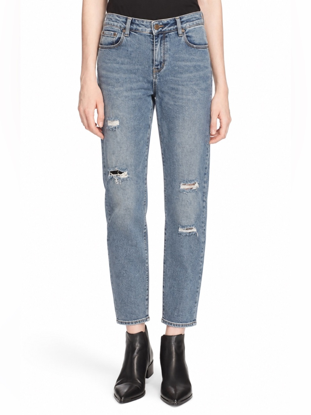 Frame Women’s Le Grand Garcon Blue Distressed Straight-Leg Boyfriend Jeans - 28